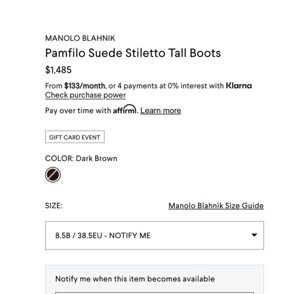 Manolo Blahnik Pamfilo Suede Boots Womens 38.5 Brown Stiletto Tall Heels Heeled - Picture 13 of 15